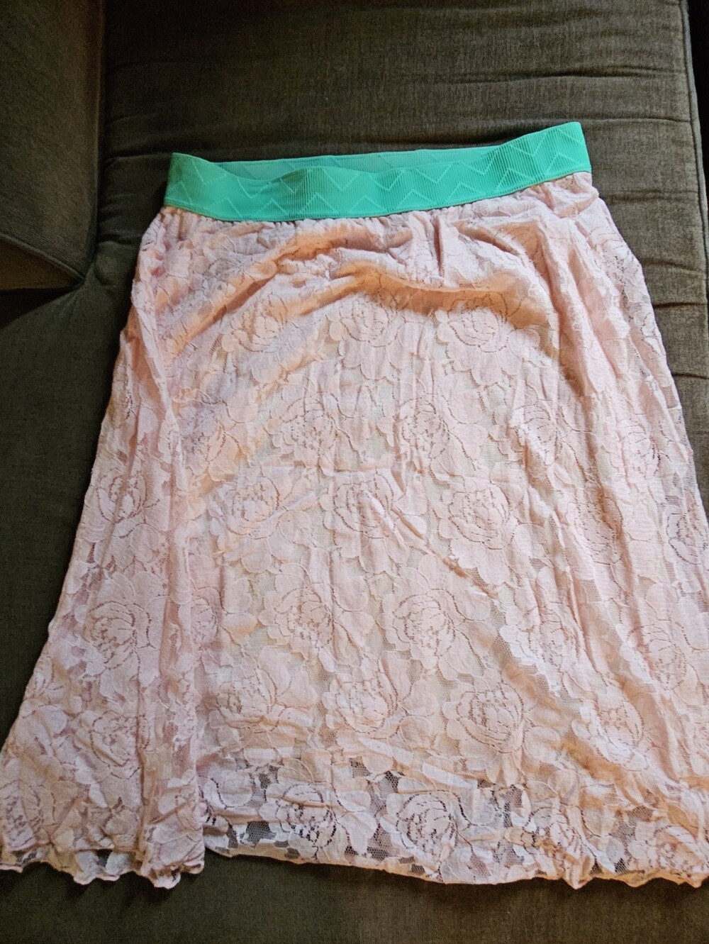 LuLaRoe Lola Skirt XL Pink Floral Lace Midi Elastic Waistband
